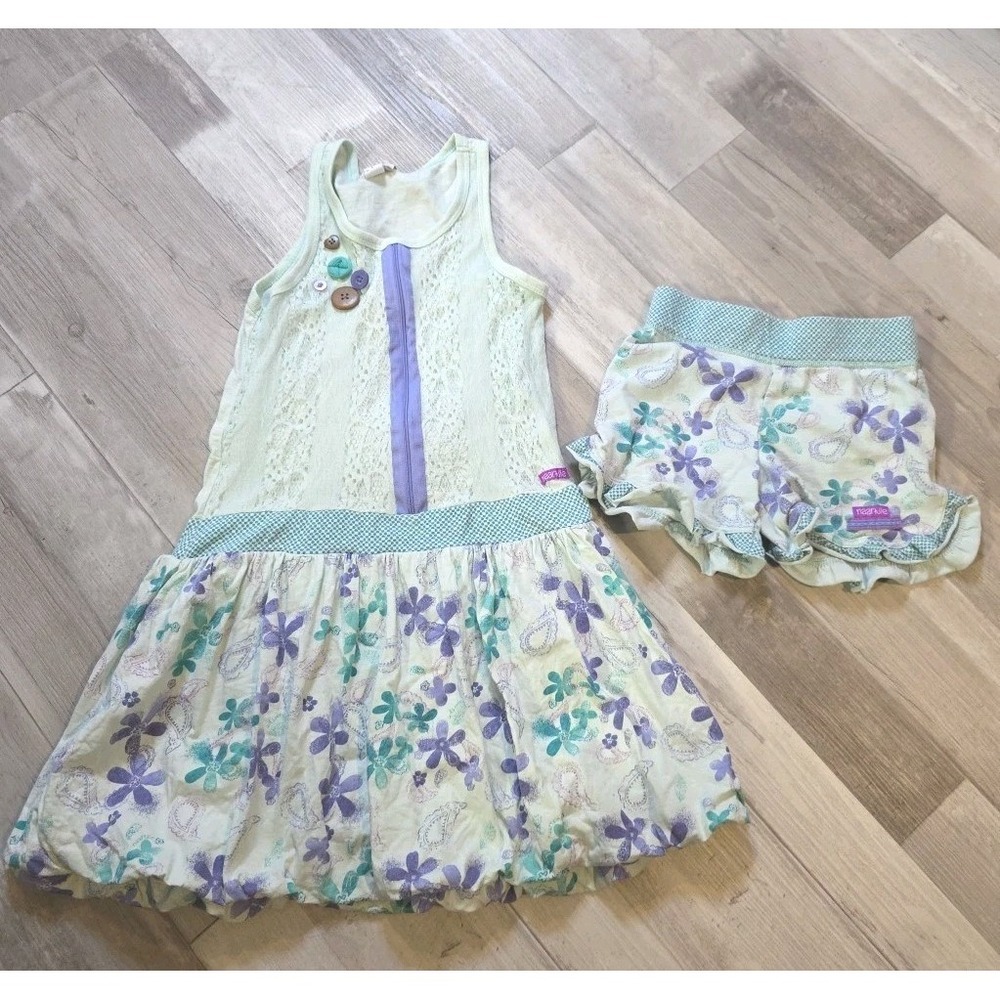 Naartjie Floral Girls Dress (L‎ 6)  And Short (M 5) Set  SEE SIZING